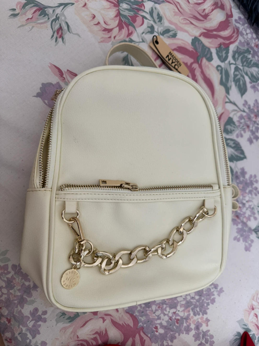 Madden NYC Cream Faux Leather Mini Backpack