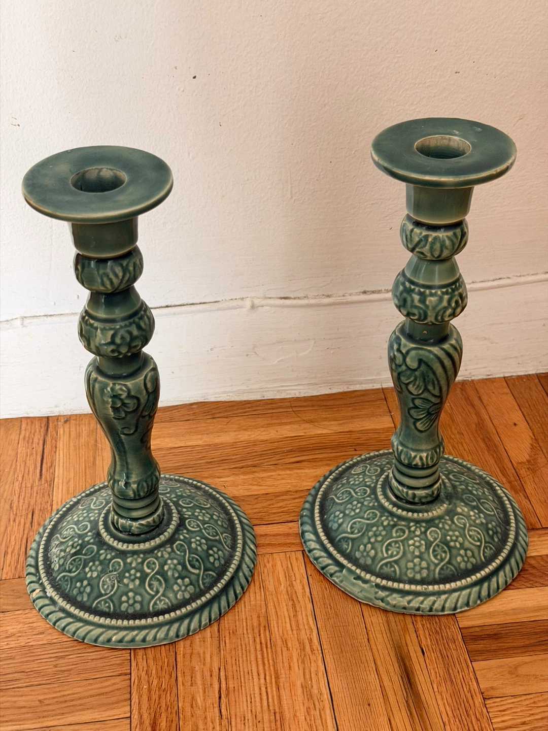 Green Ceramic Candlestick Holder Set