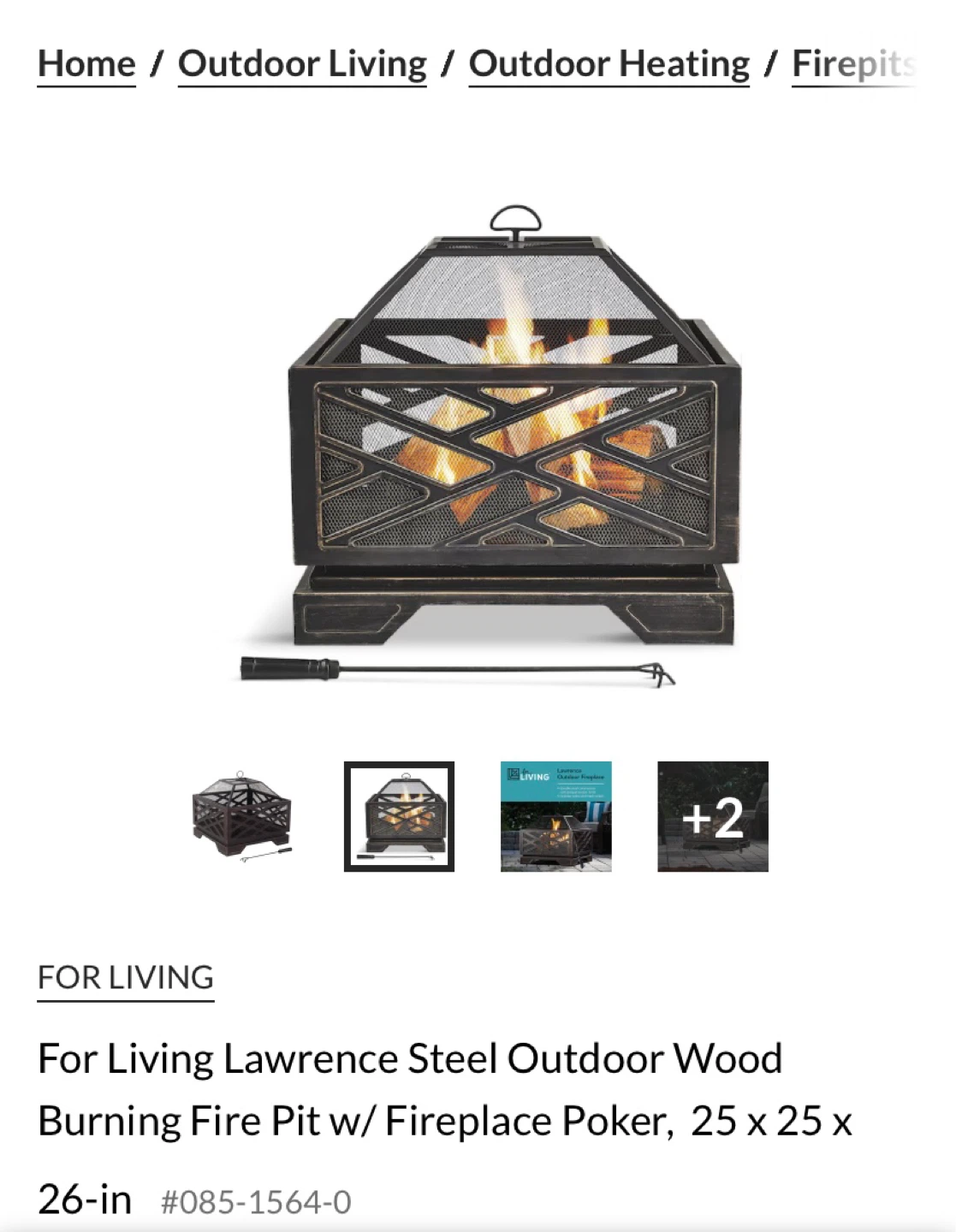 For Living Lawrence Steel Outdoor Wood Burning Fire Pit w/ Poker - photo 4