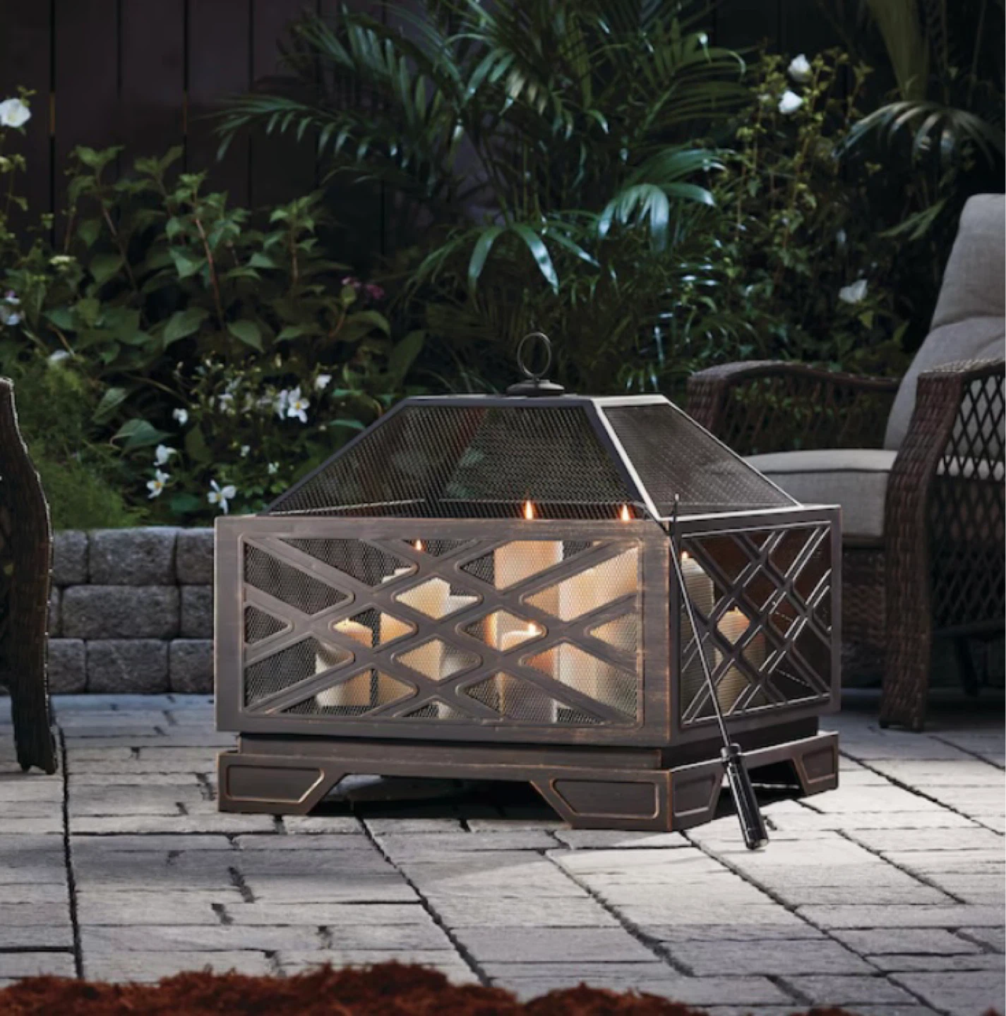 For Living Lawrence Steel Outdoor Wood Burning Fire Pit w/ Poker