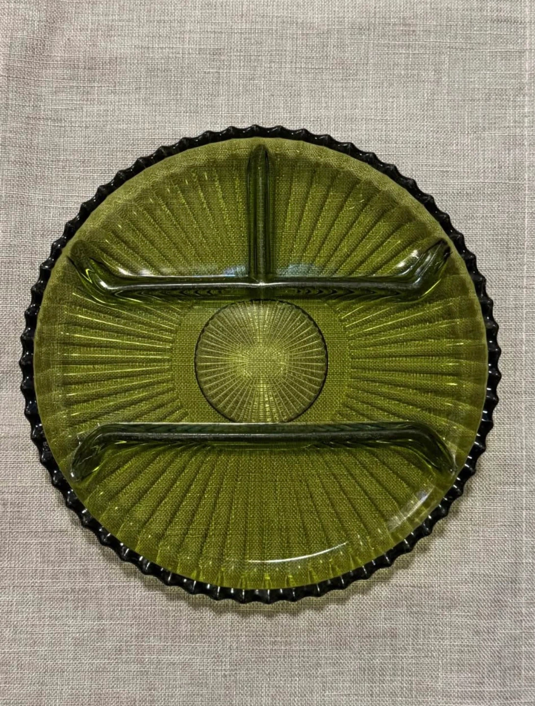 Green Glass Divided Serving Dish