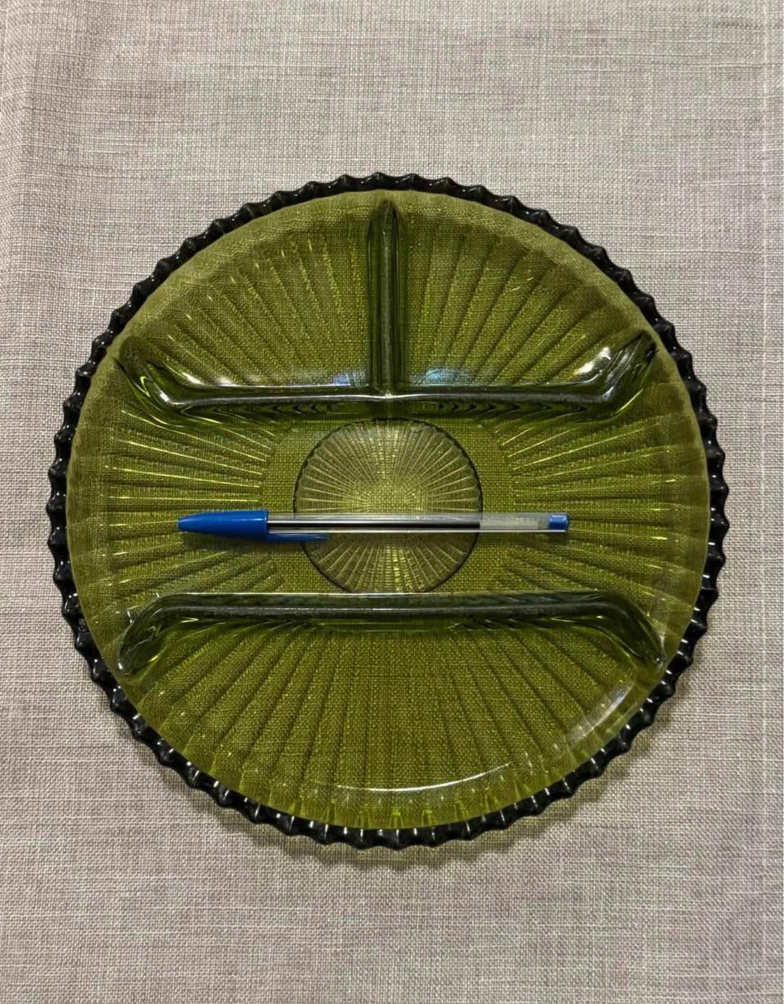 Green Glass Divided Serving Dish - photo 2