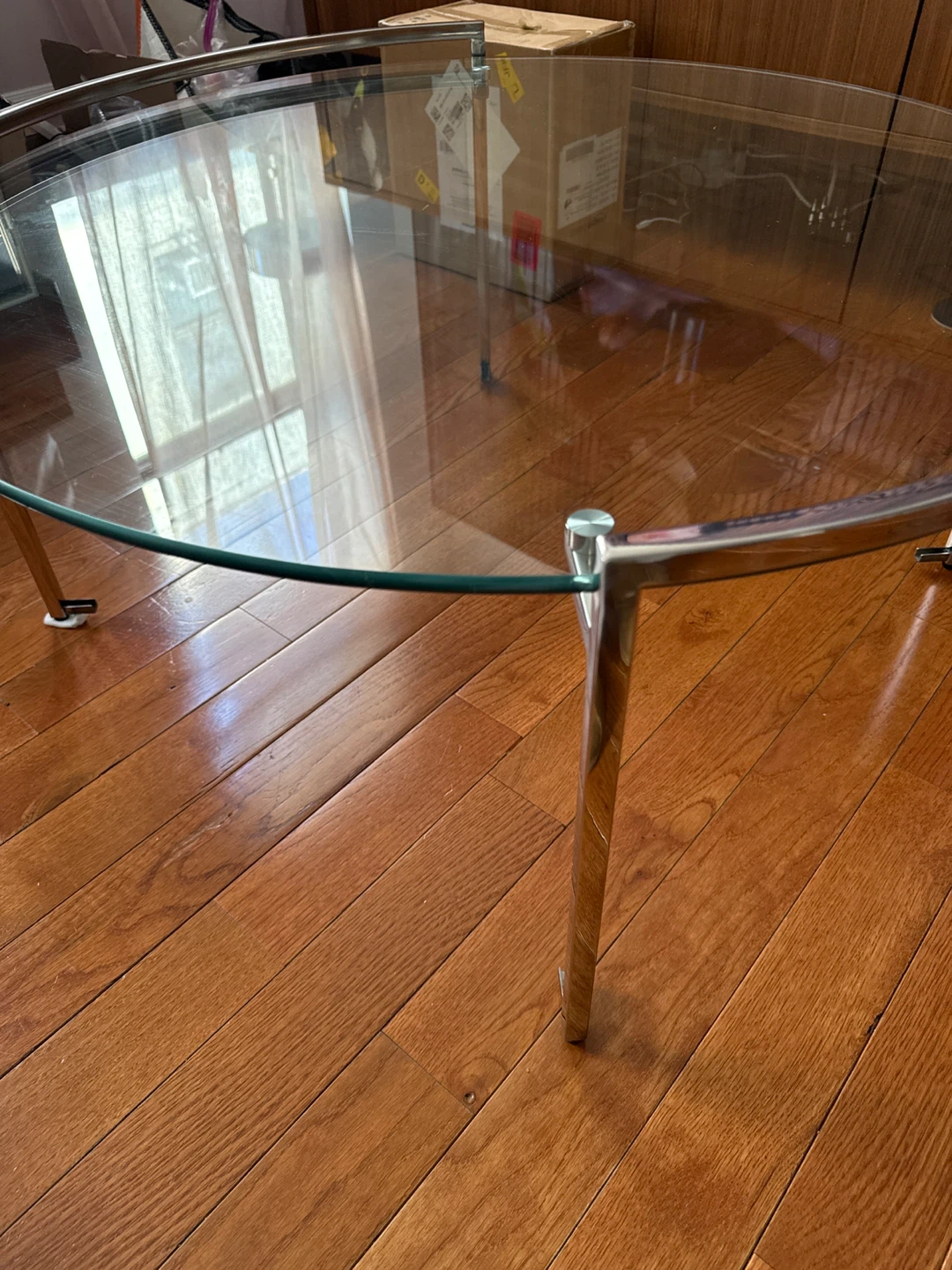 Round Glass Coffee Table with Chrome Base