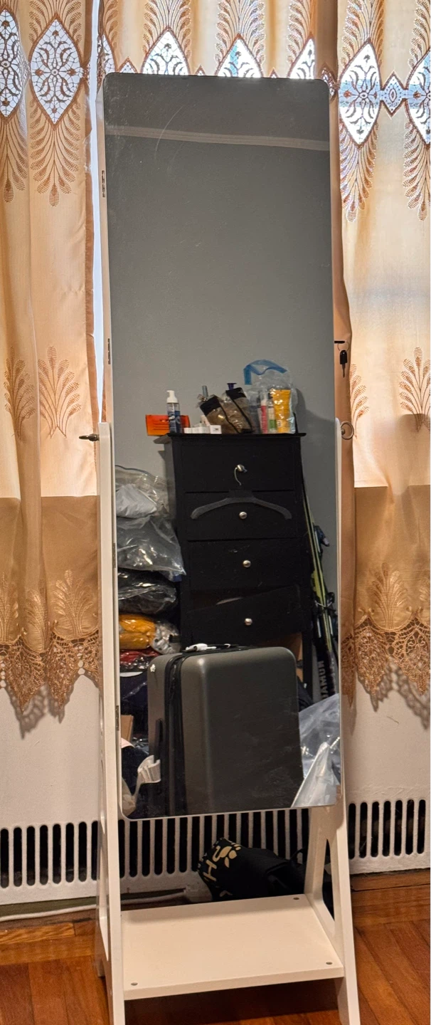 White Jewelry Armoire with Full-Length Mirror
