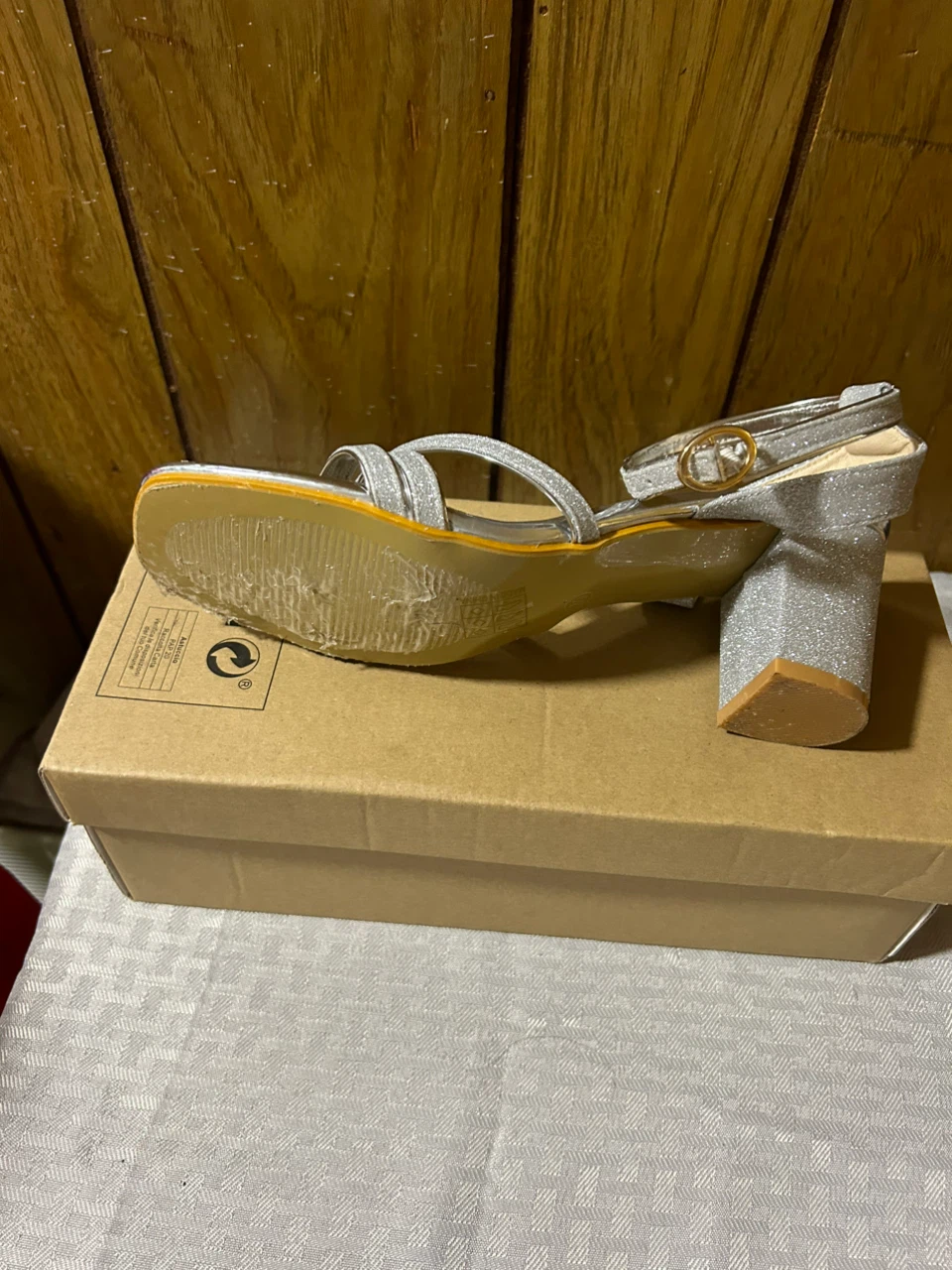Silver Glitter Block Heel Sandals