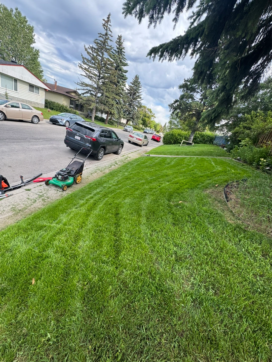 Green push lawn mowing