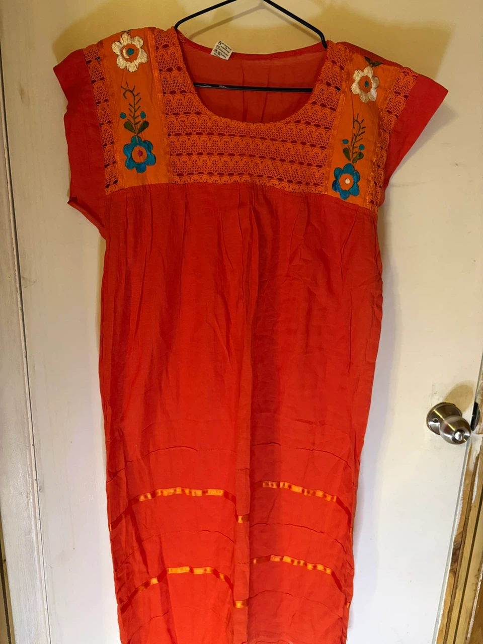 Orange Embroidered Mexican Style Dress