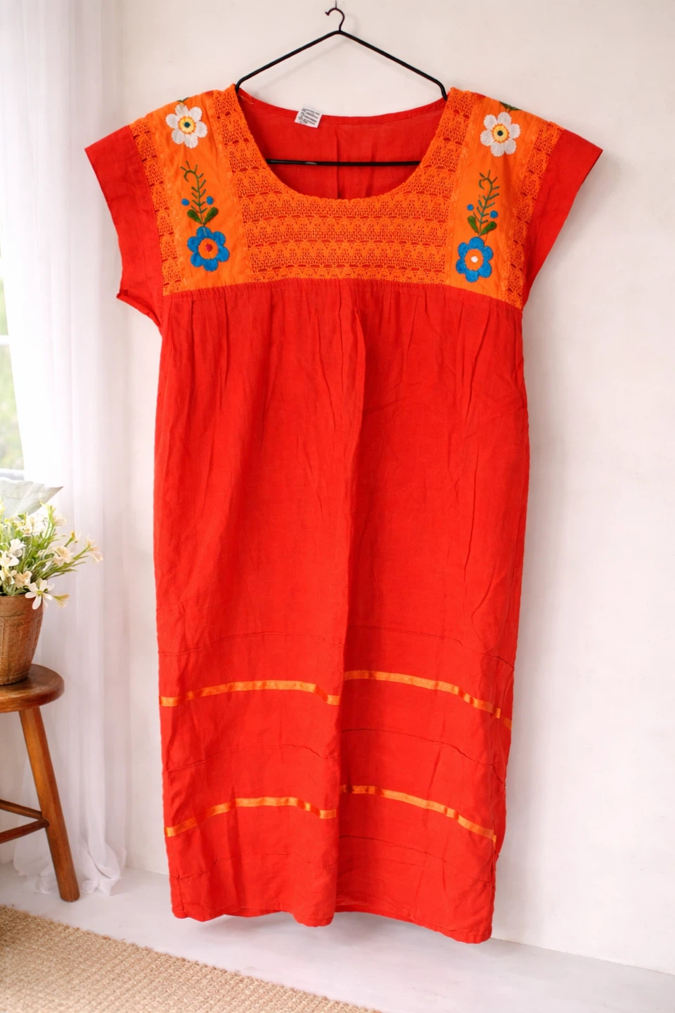 Orange Embroidered Mexican Style Dress - photo 2