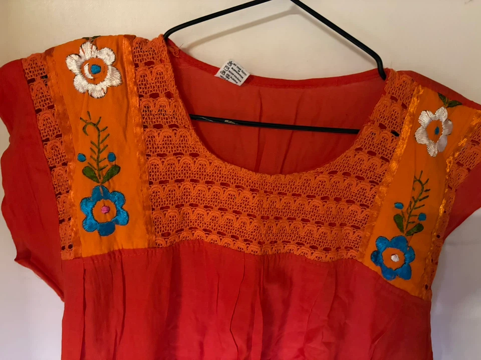 Orange Embroidered Mexican Style Dress - photo 3