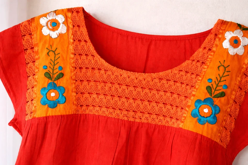 Orange Embroidered Mexican Style Dress - photo 5