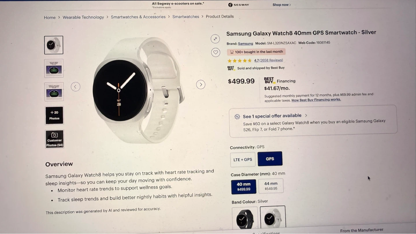 Samsung Galaxy Watch 8 40mm GPS Smartwatch - Silver - photo 3