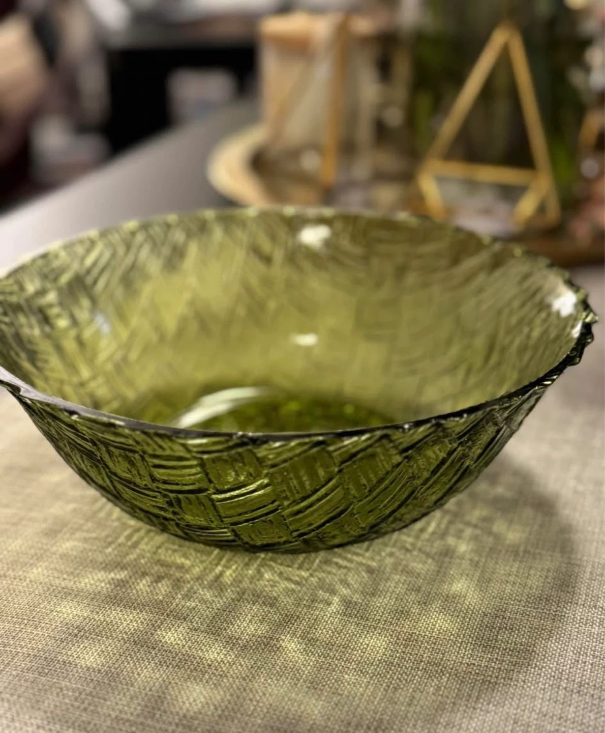 Green Textured Glass Serving Bowl
