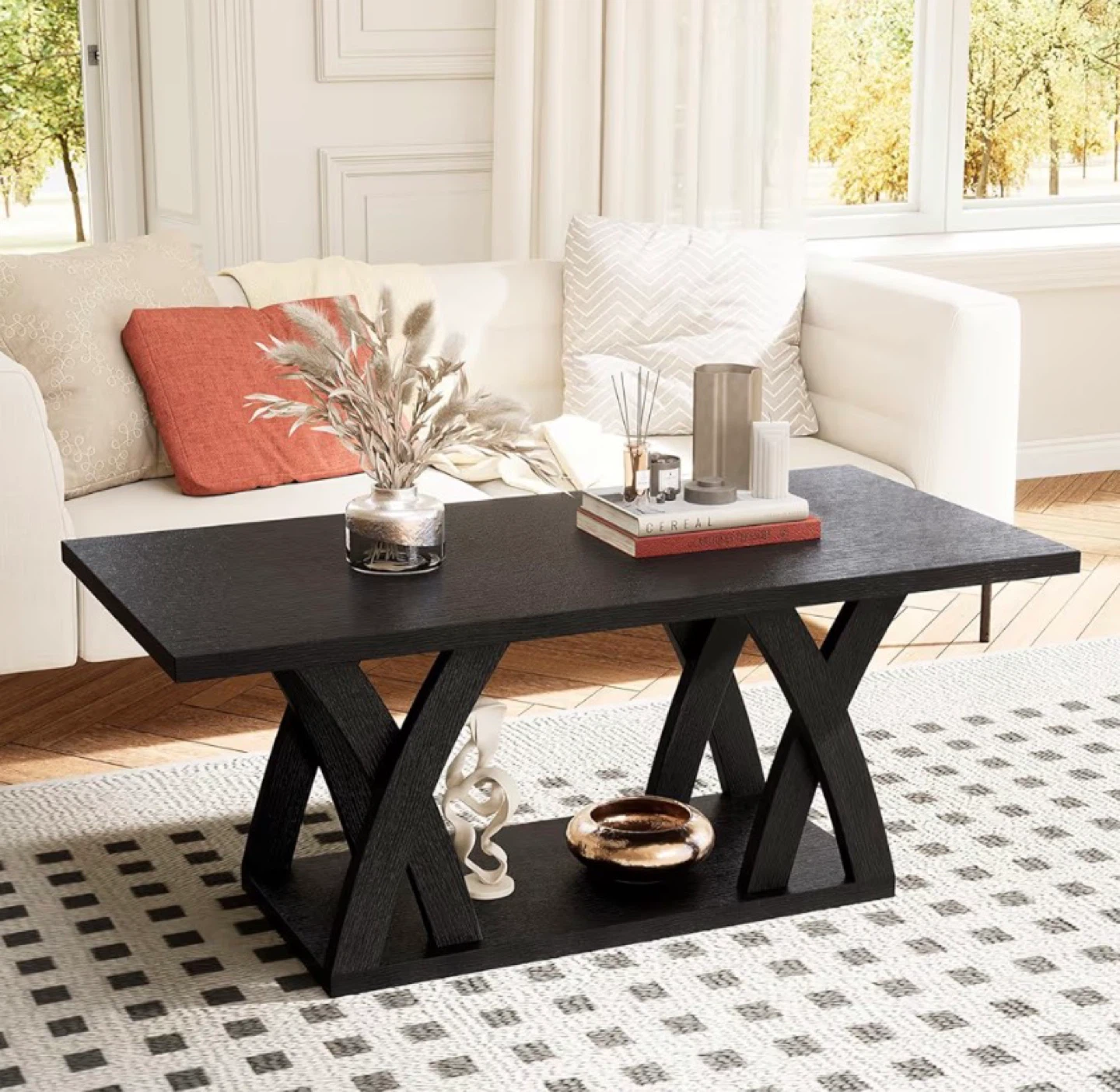 Black Coffee Table with X-Leg Design