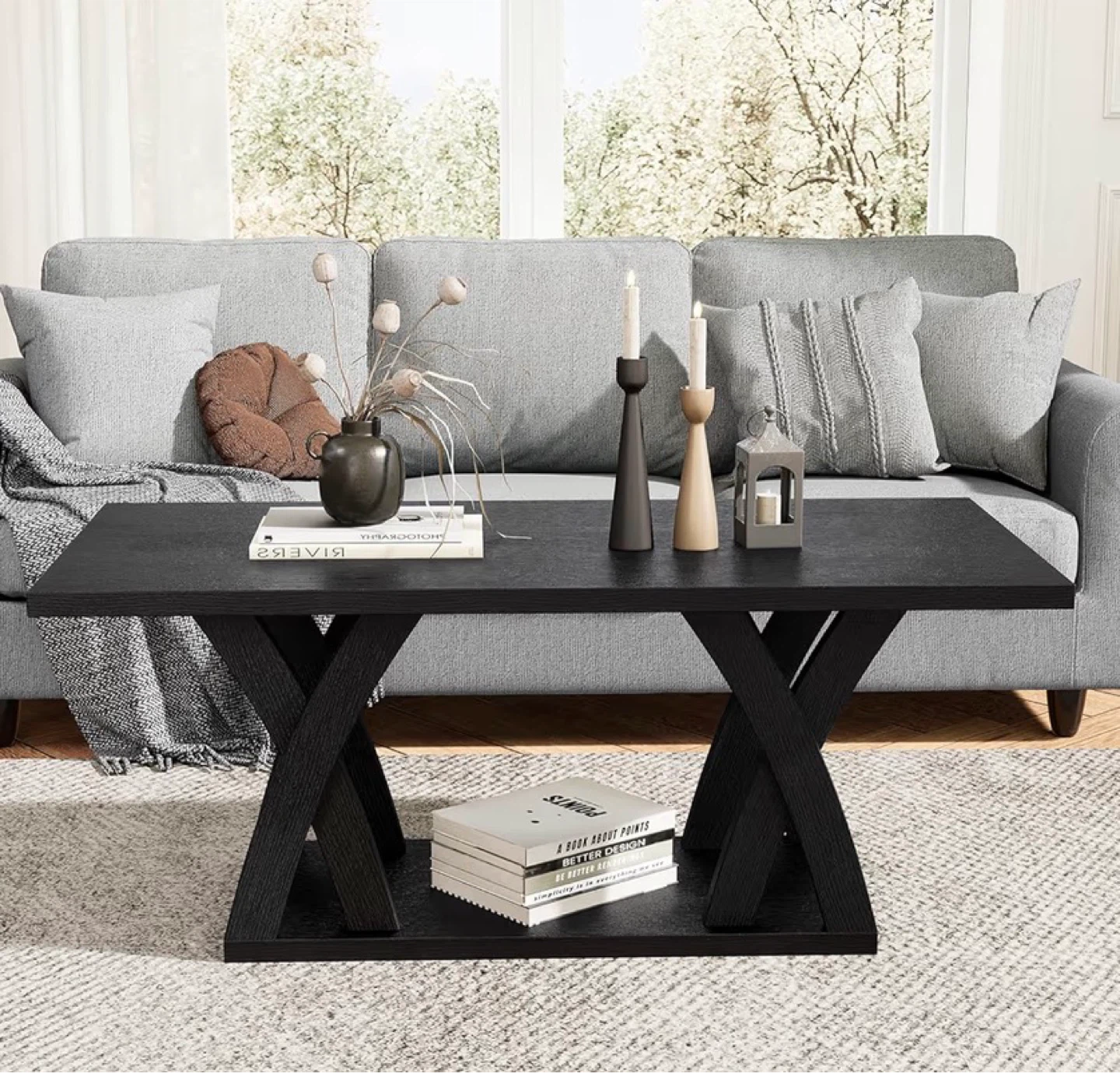 Black Coffee Table with X-Leg Design - photo 3