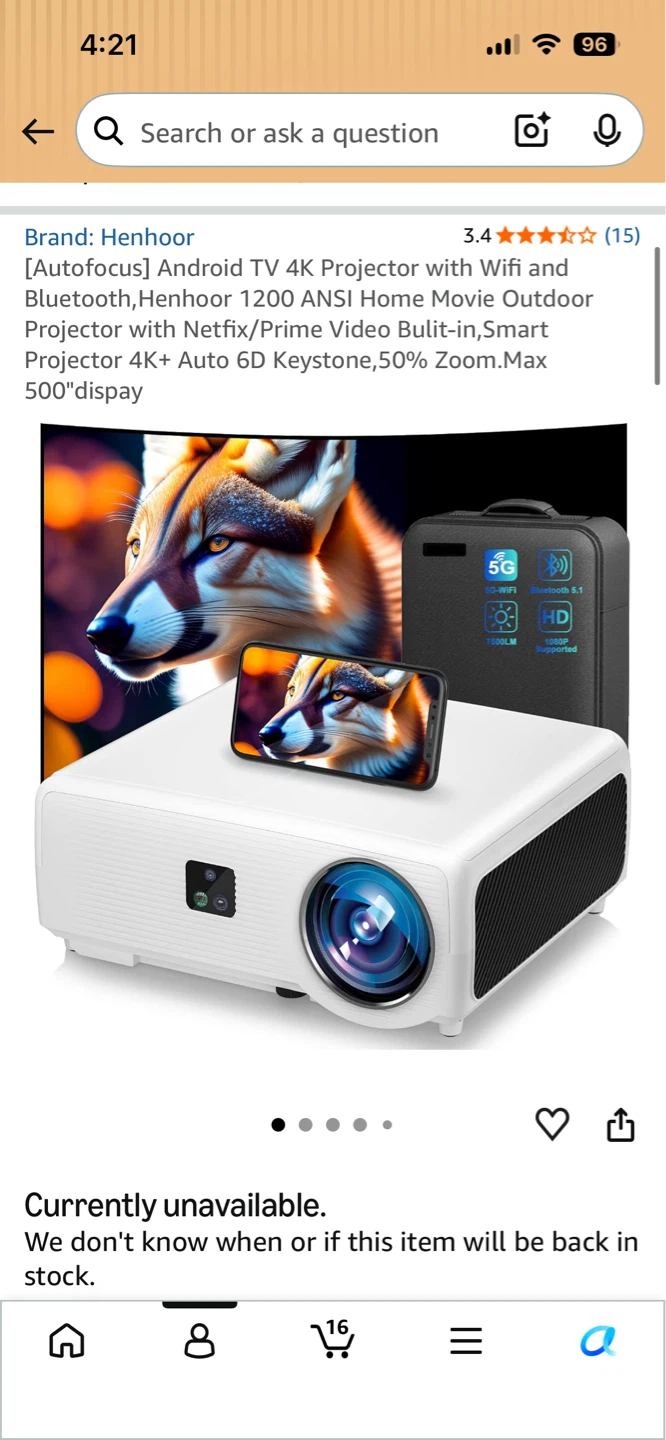Henhoor Android TV 4K Projector with Wifi and Bluetooth