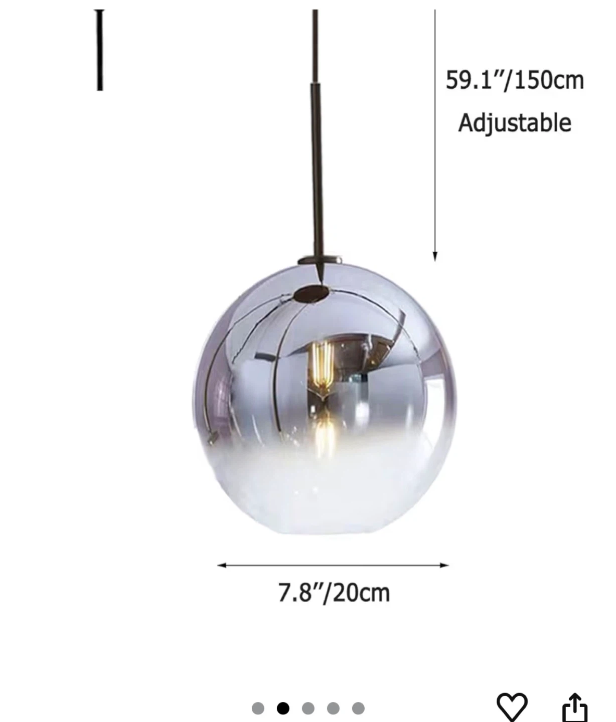 Silver Glass Pendant Light - 20cm