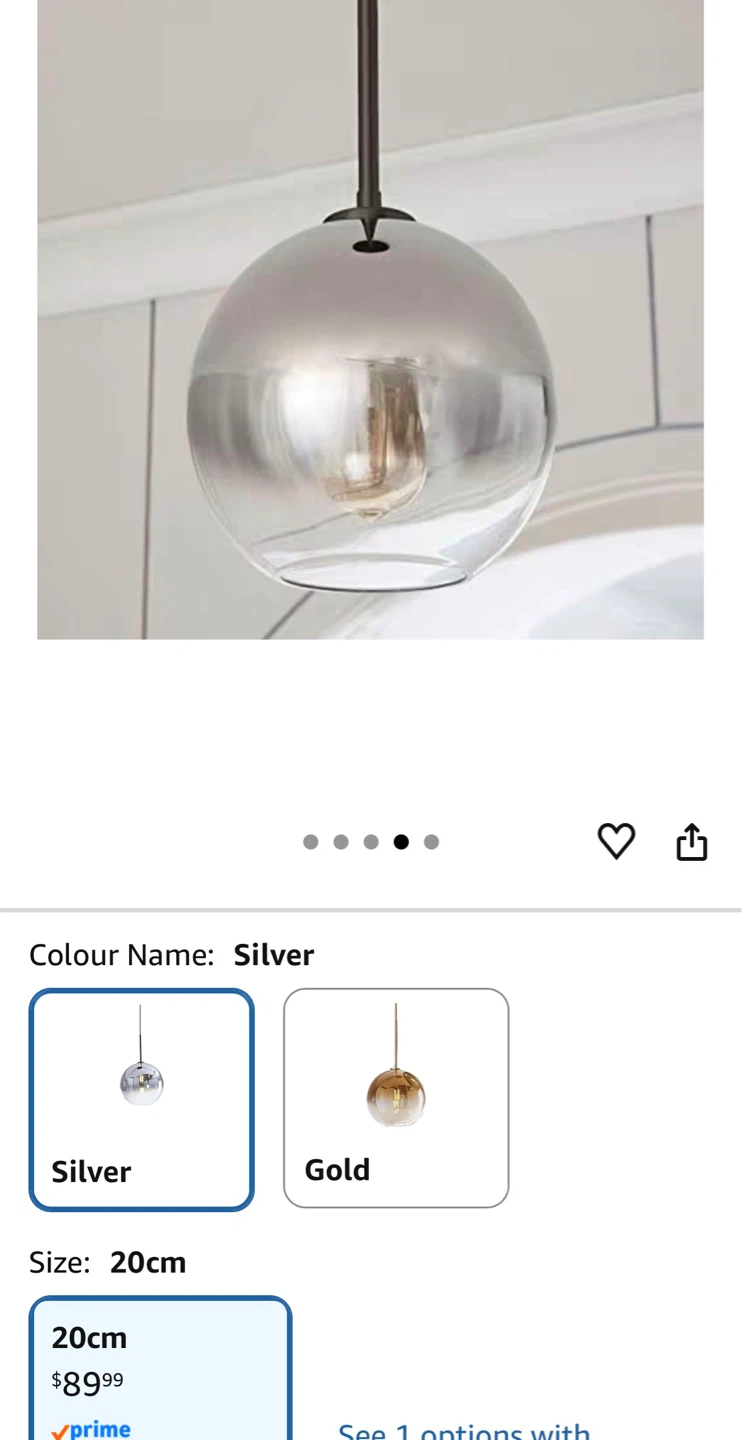 Silver Glass Pendant Light - 20cm - photo 2