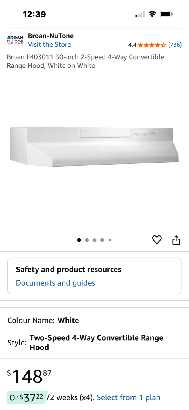 Broan-NuTone F403011 30-Inch Range Hood - White