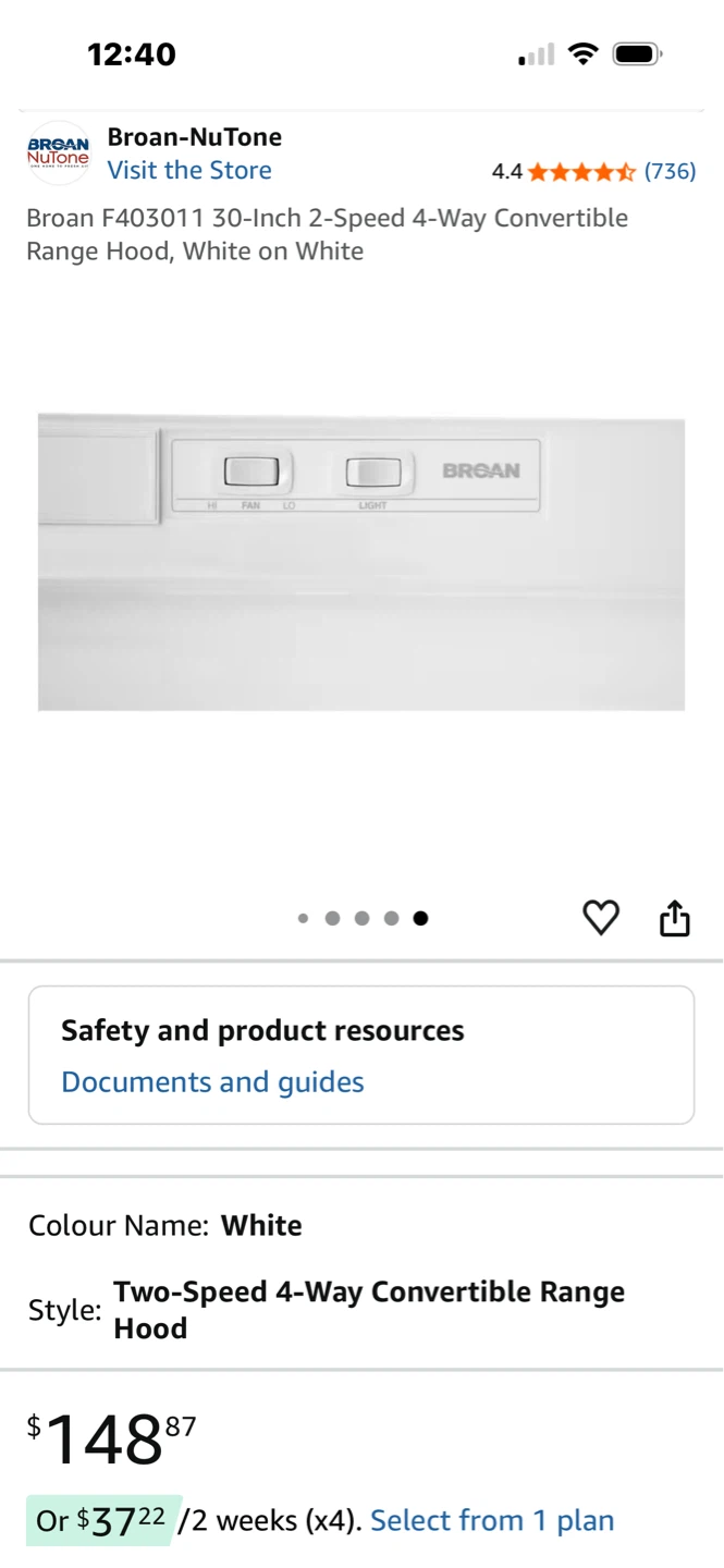 Broan-NuTone F403011 30-Inch Range Hood - White - photo 2