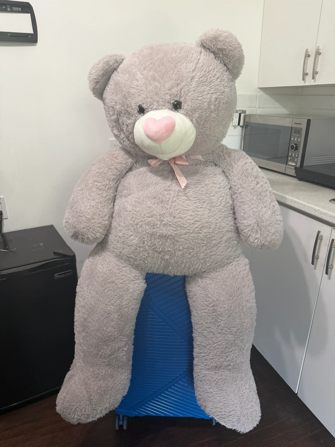 Giant Grey Teddy Bear with Pink Bow
