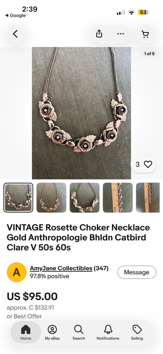 VINTAGE Rosette Choker Necklace Gold Anthropologie - photo 2