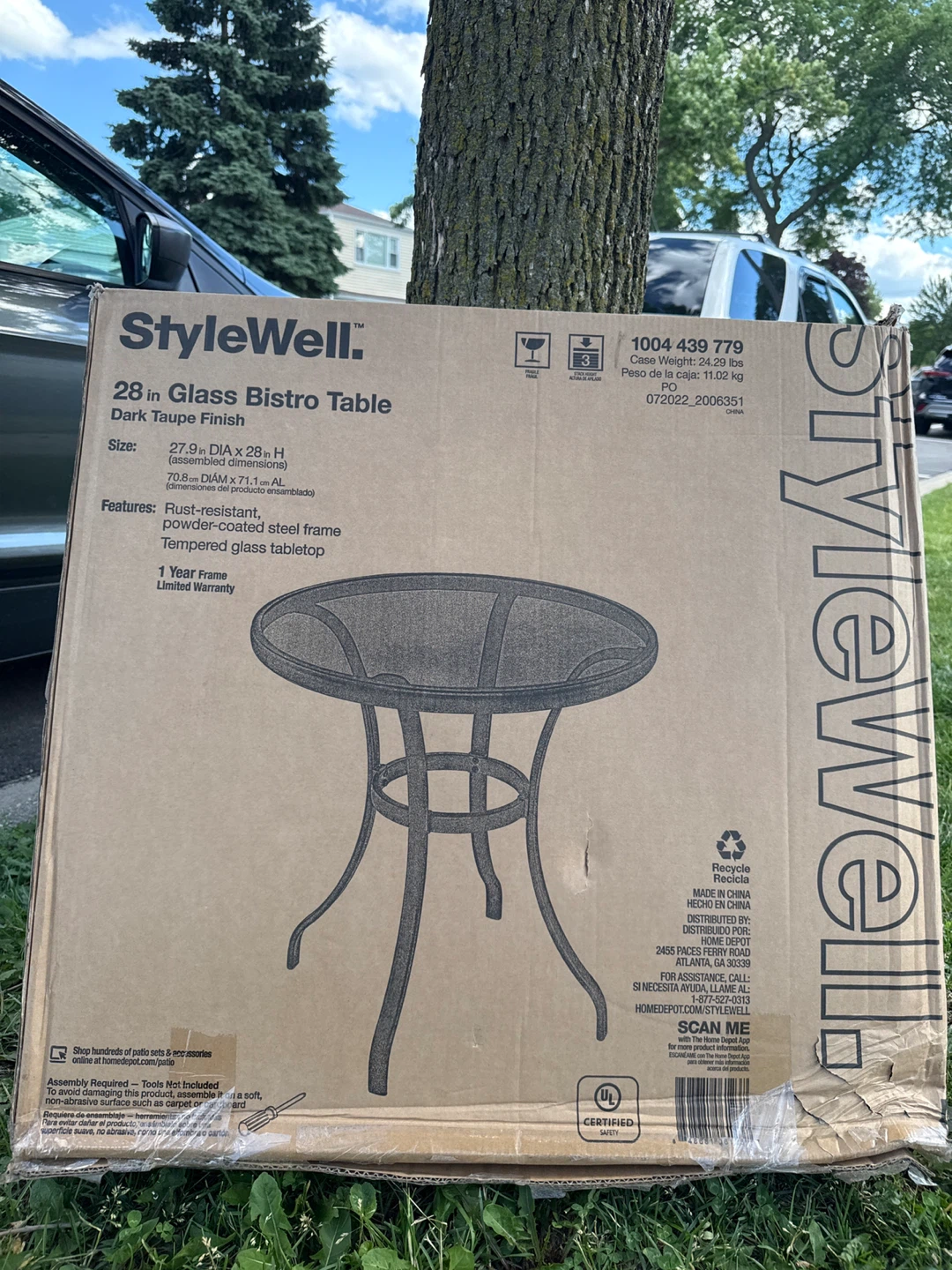 StyleWell 28 in. Glass Bistro Table - Dark Taupe Finish - photo 2