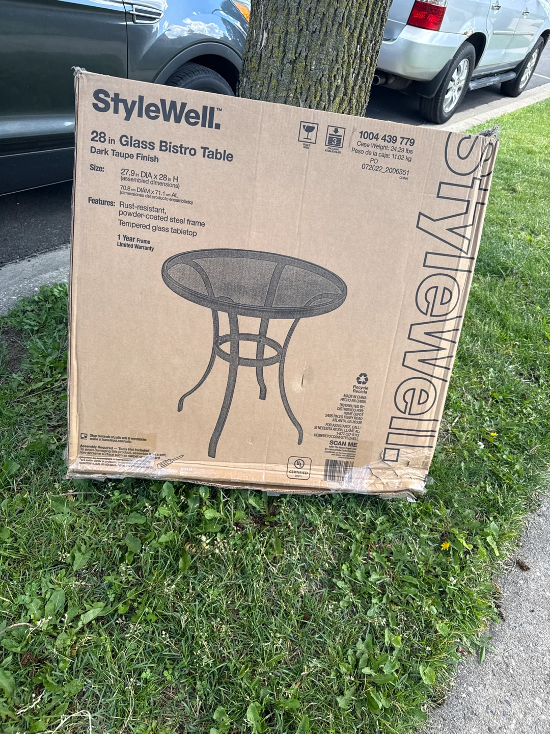 StyleWell 28 in. Glass Bistro Table - Dark Taupe Finish - photo 3