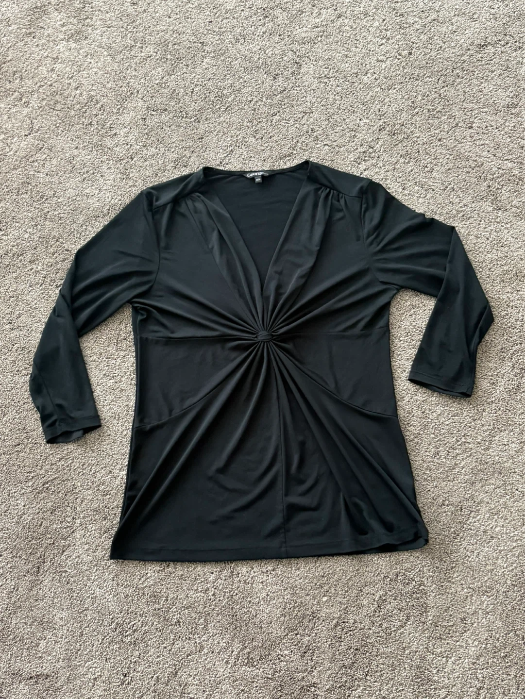 George Women's Black Ruched V-Neck Top - Medium