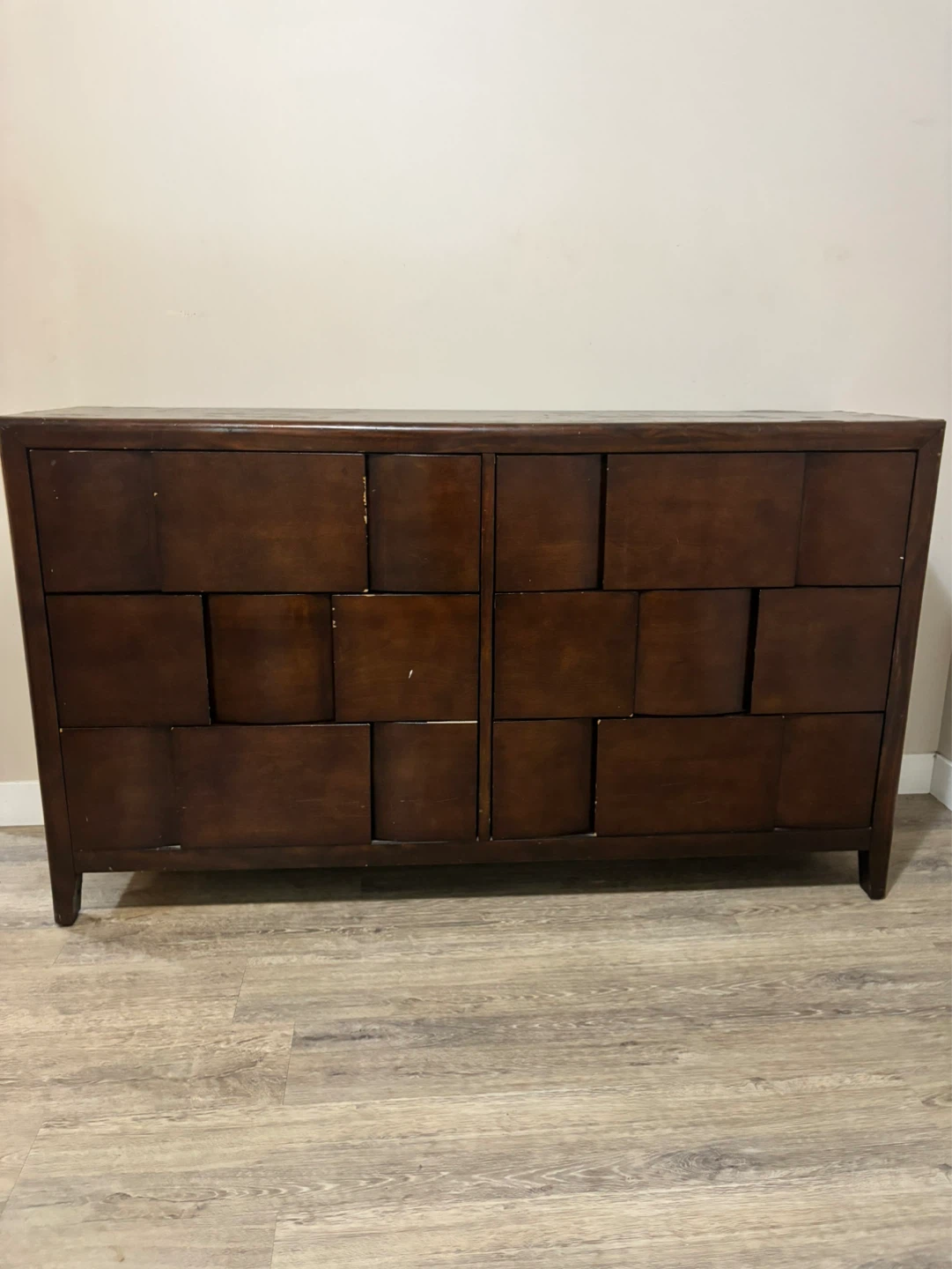 Dark Wood Dresser with Geometric Drawer Fronts - photo 2