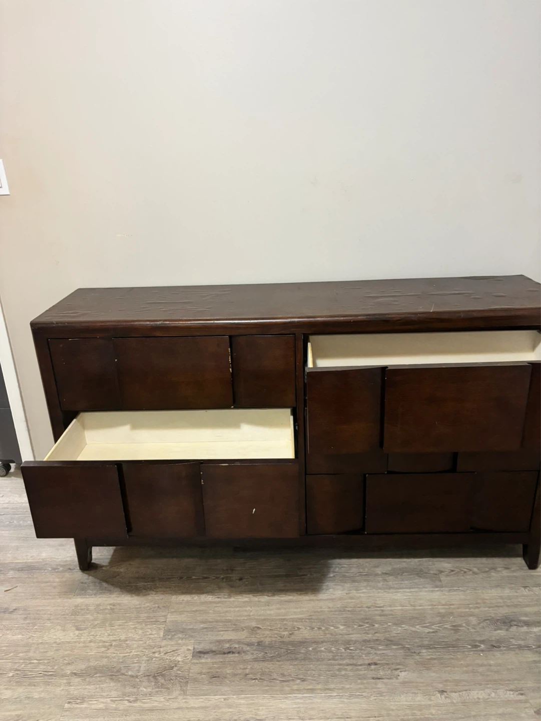 Dark Wood Dresser with Geometric Drawer Fronts - photo 4