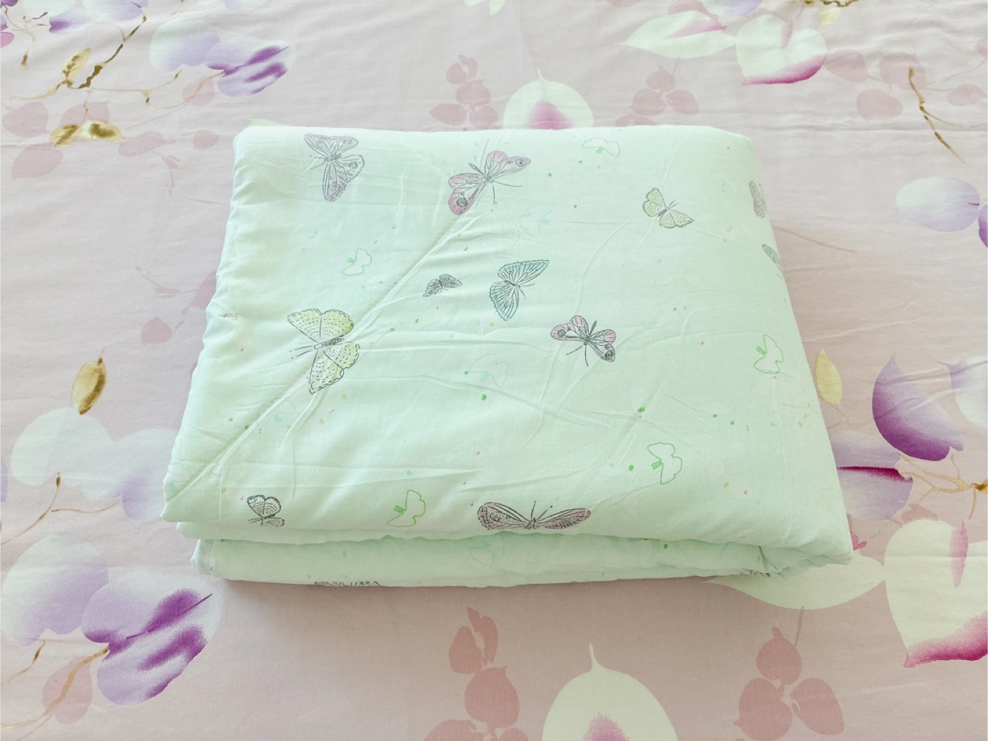 Light Green Summer Quilt with Butterfly Print - photo 2
