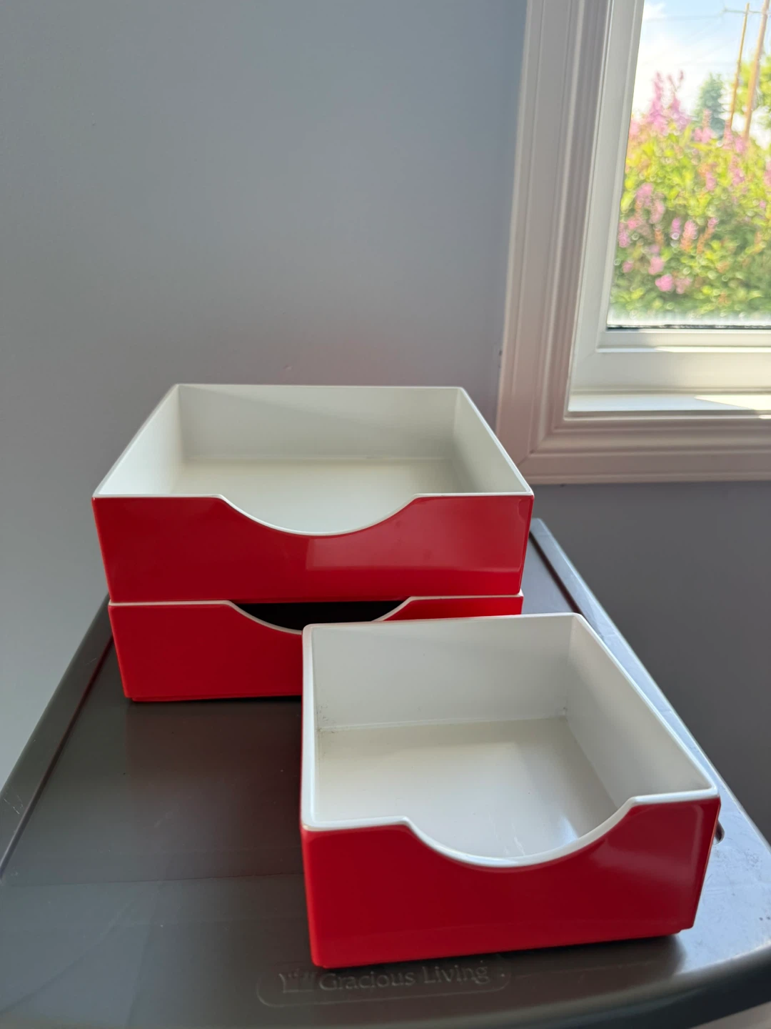 Set of 3 Red & White Storage Bins / Drawer Organizers - photo 2