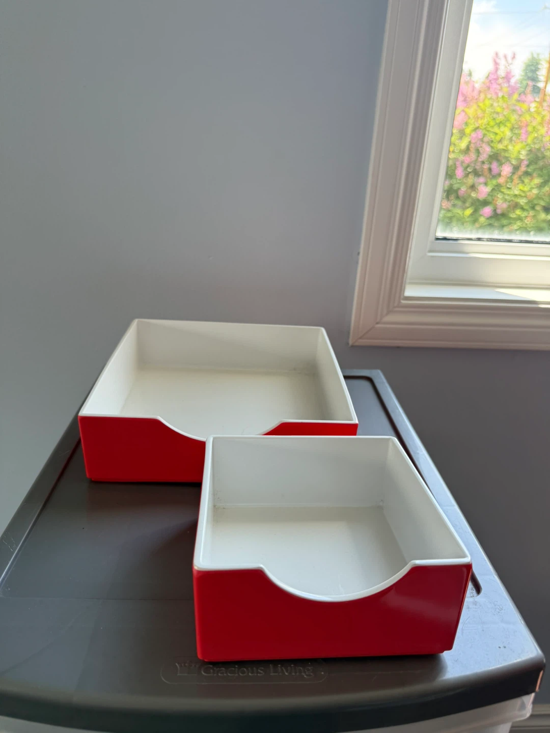 Set of 3 Red & White Storage Bins / Drawer Organizers - photo 3