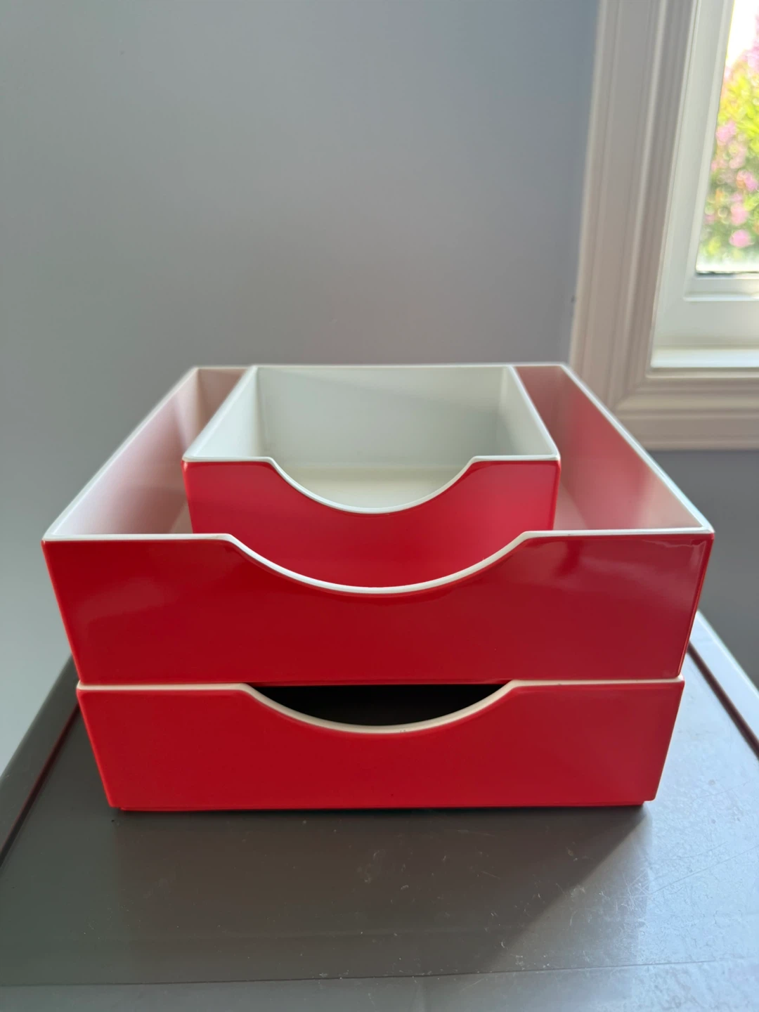Set of 3 Red & White Storage Bins / Drawer Organizers