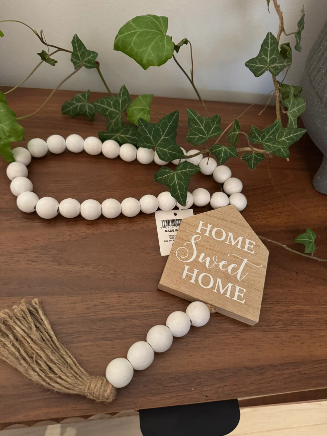 Wood Bead Garland with "Home Sweet Home" Charm