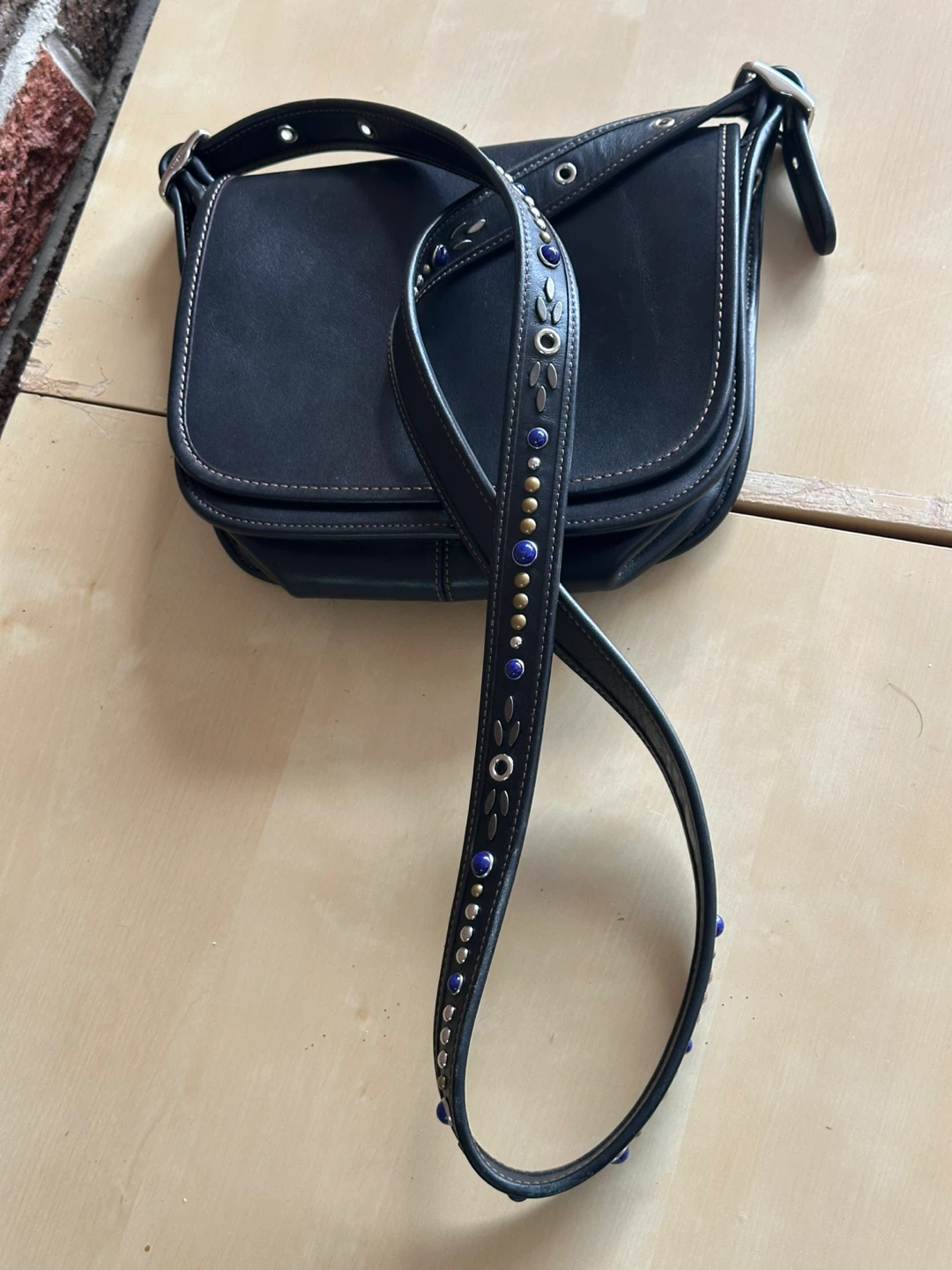 Coach Black Leather Shoulder Bag with Studded Strap - photo 3