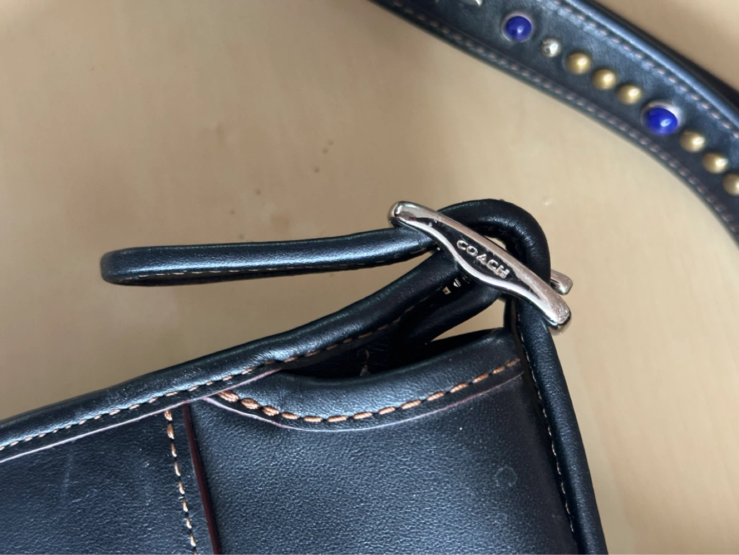 Coach Black Leather Shoulder Bag with Studded Strap - photo 4