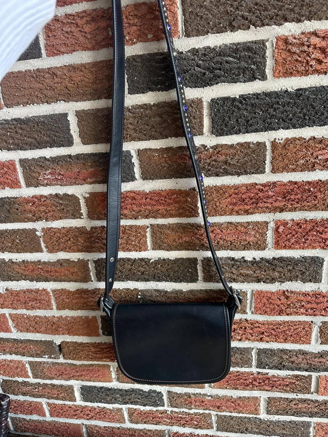 Coach Black Leather Shoulder Bag with Studded Strap