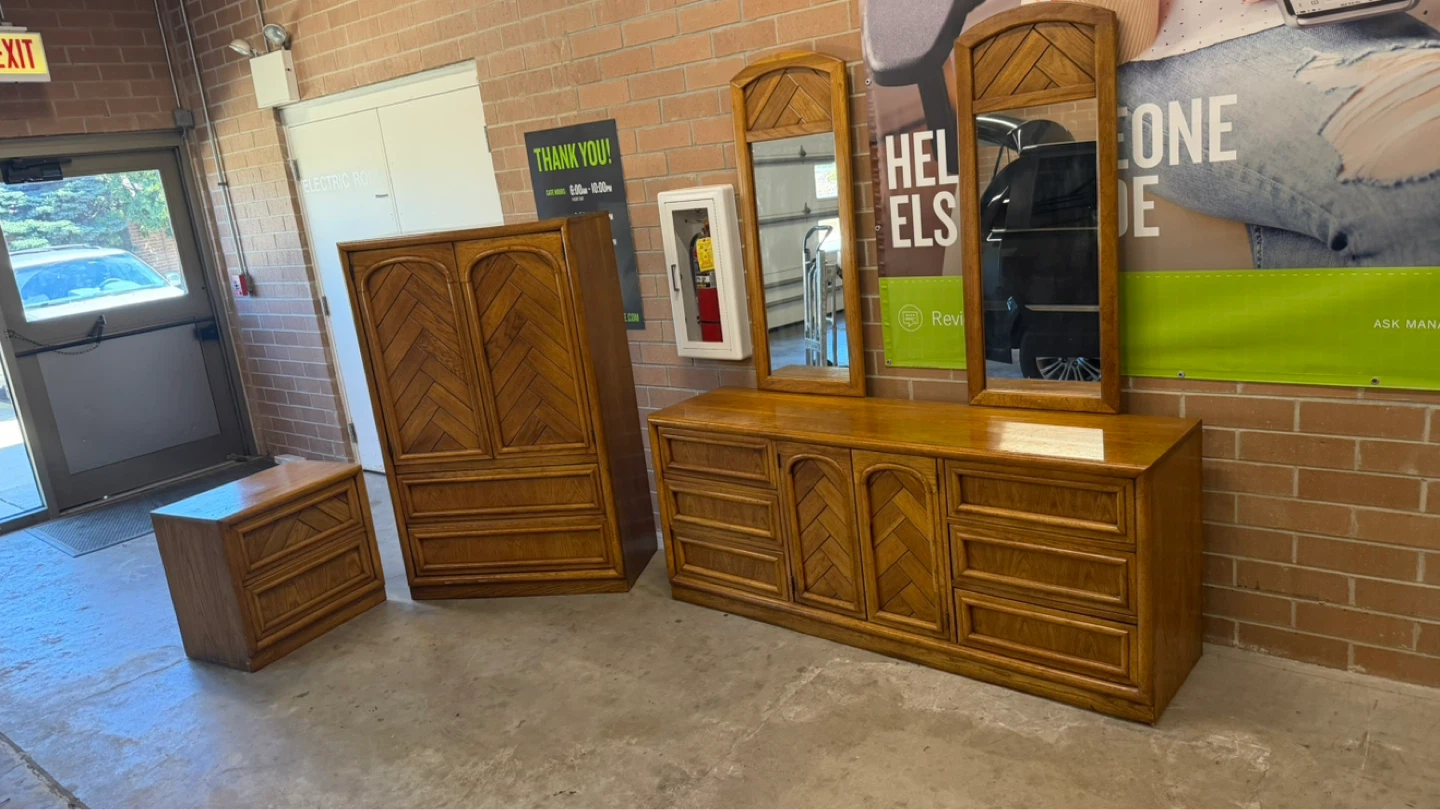 Wooden Dresser with Mirrors and Wardrobe Set