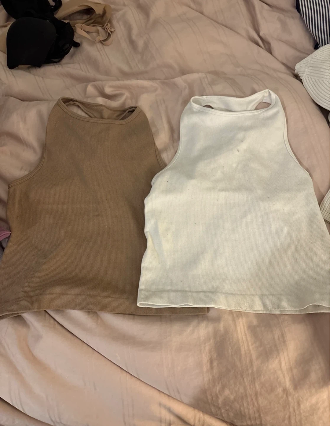 Two XS Crop Tank Tops - Brown and White