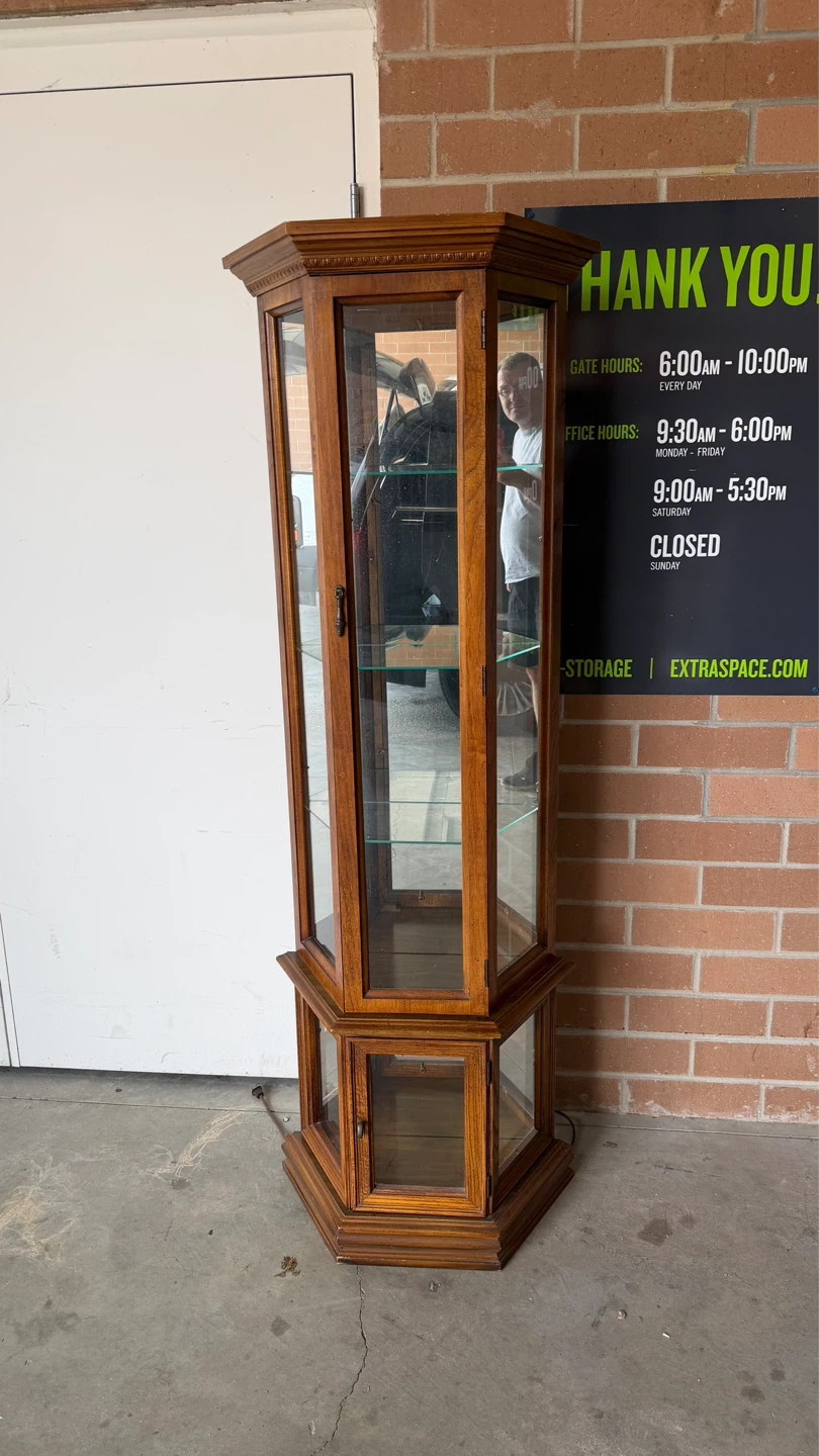 Wooden Glass Display Cabinet with Mirrored Back