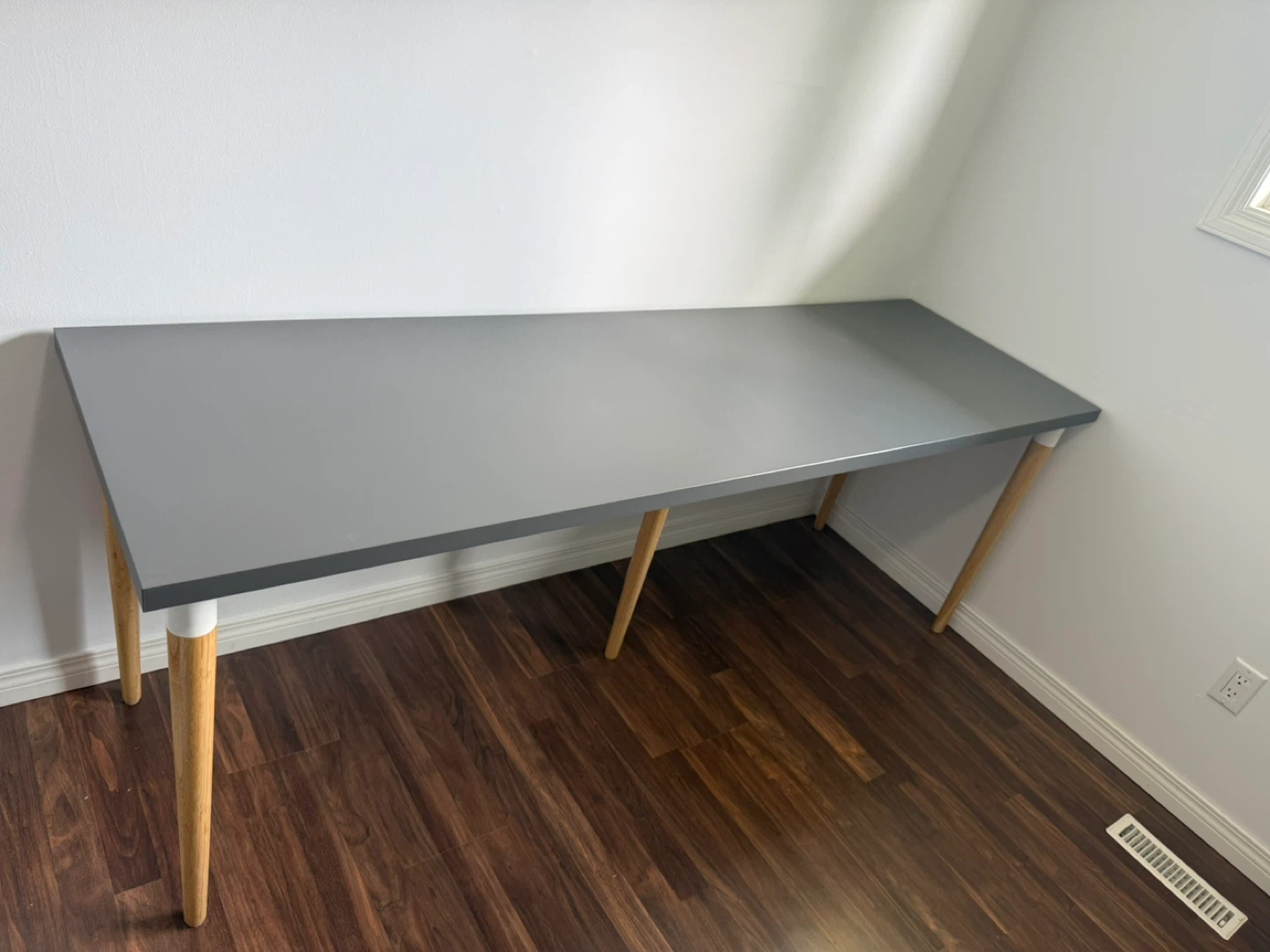 IKEA Large Modern Grey Desk with Wood Legs - photo 2