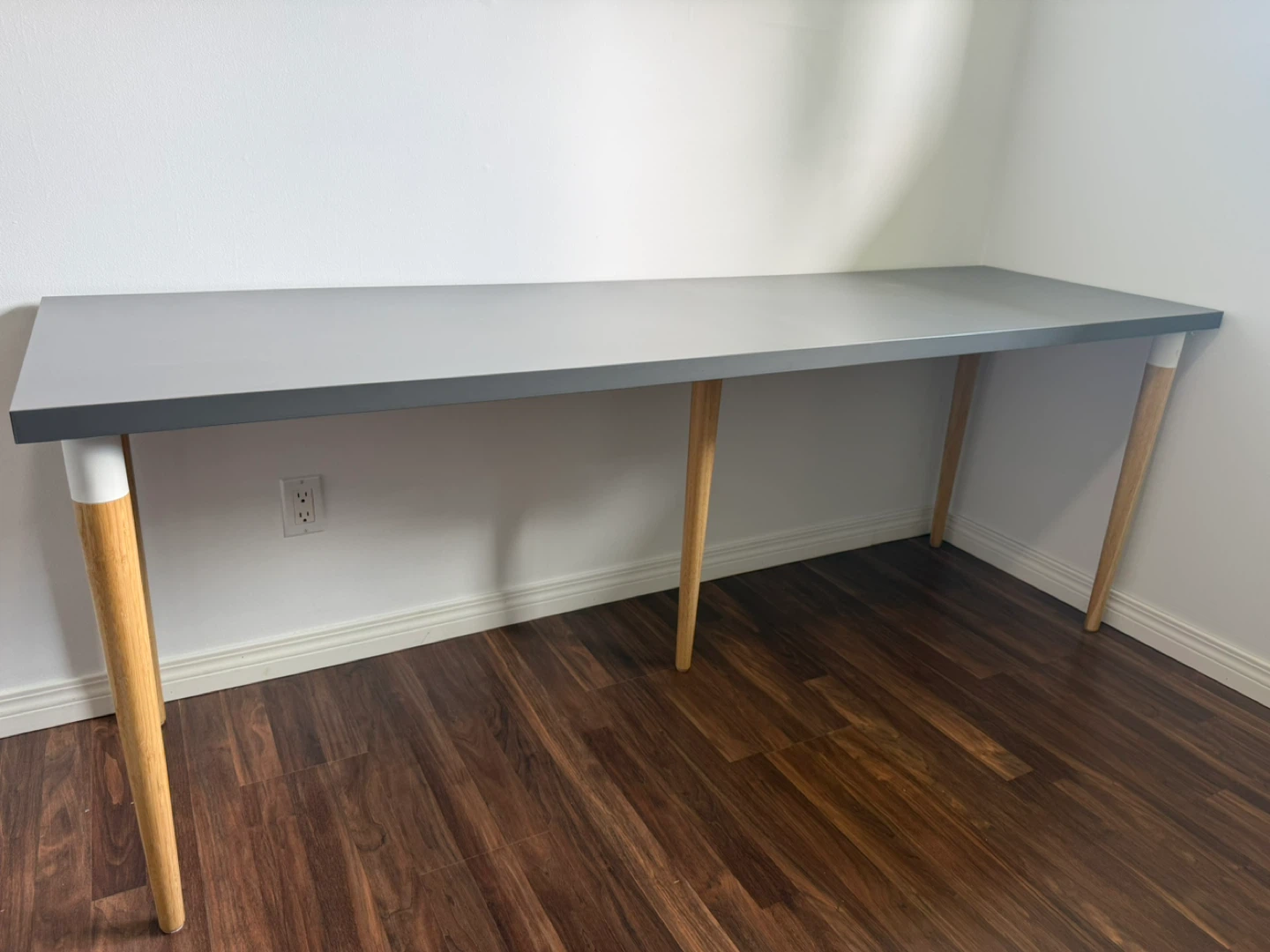 IKEA Large Modern Grey Desk with Wood Legs