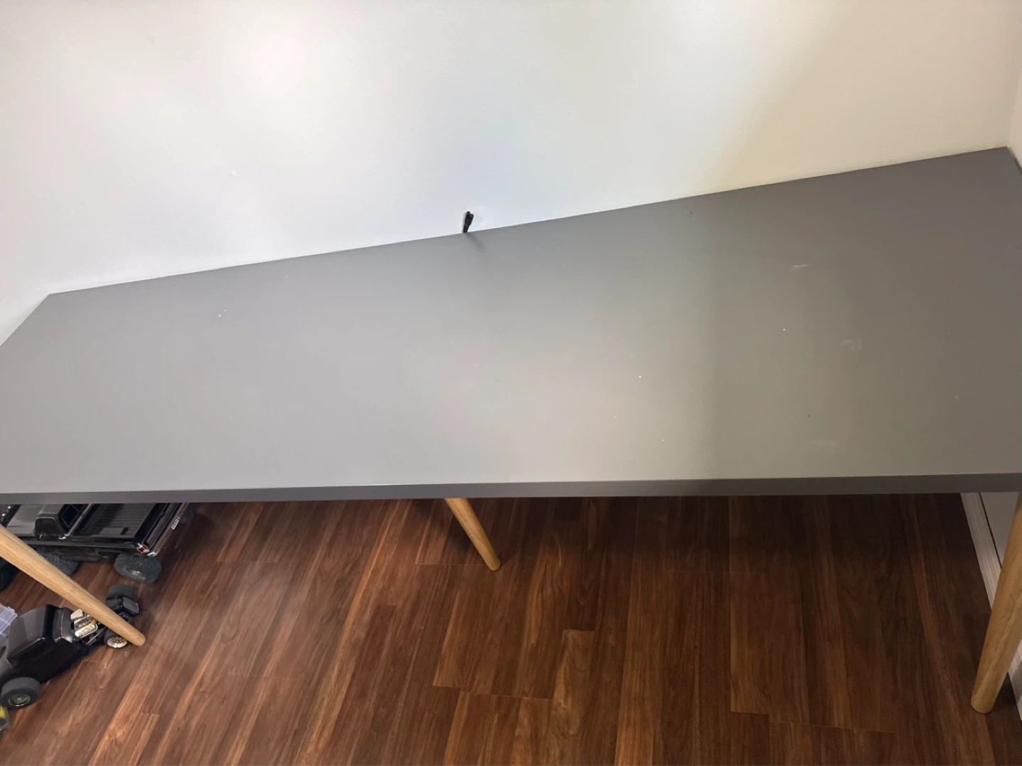 IKEA Large Modern Grey Desk with Wood Legs - photo 3