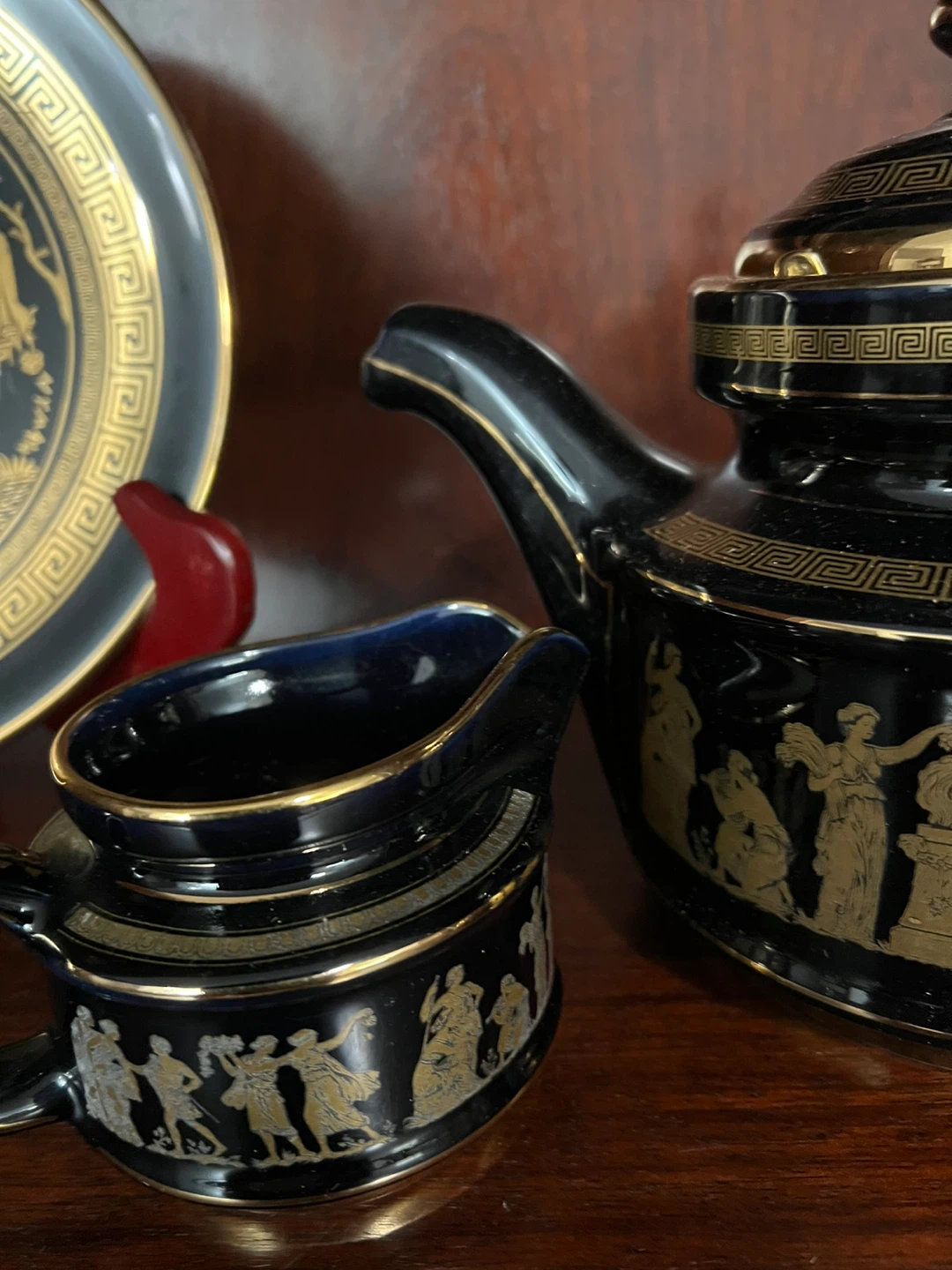 Black and Gold Greek Key Teapot Set with Creamer and Sugar Bowl - photo 2