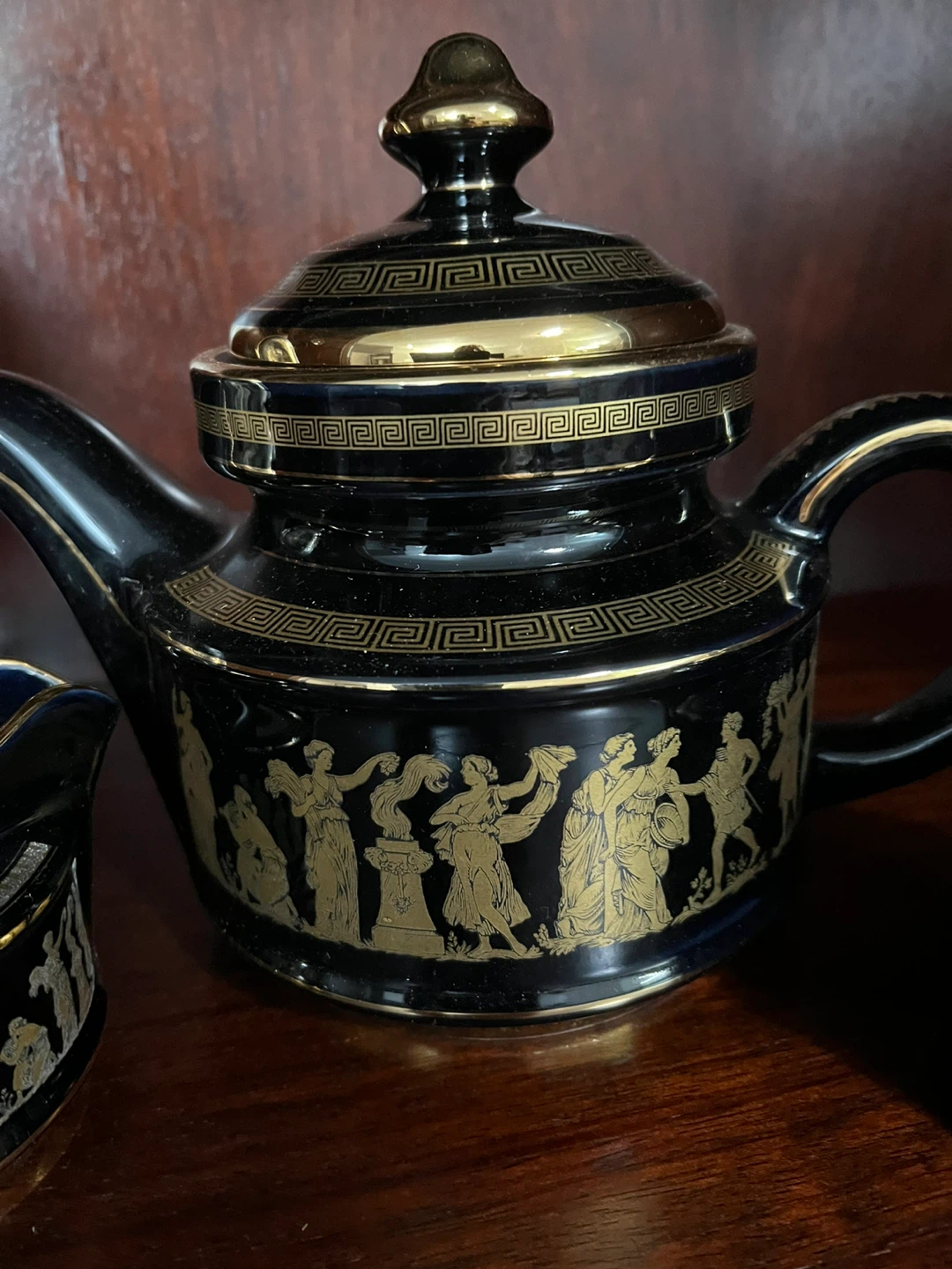 Black and Gold Greek Key Teapot Set with Creamer and Sugar Bowl - photo 4