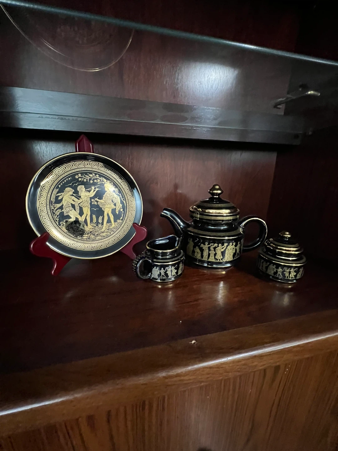 Black and Gold Greek Key Teapot Set with Creamer and Sugar Bowl - photo 5