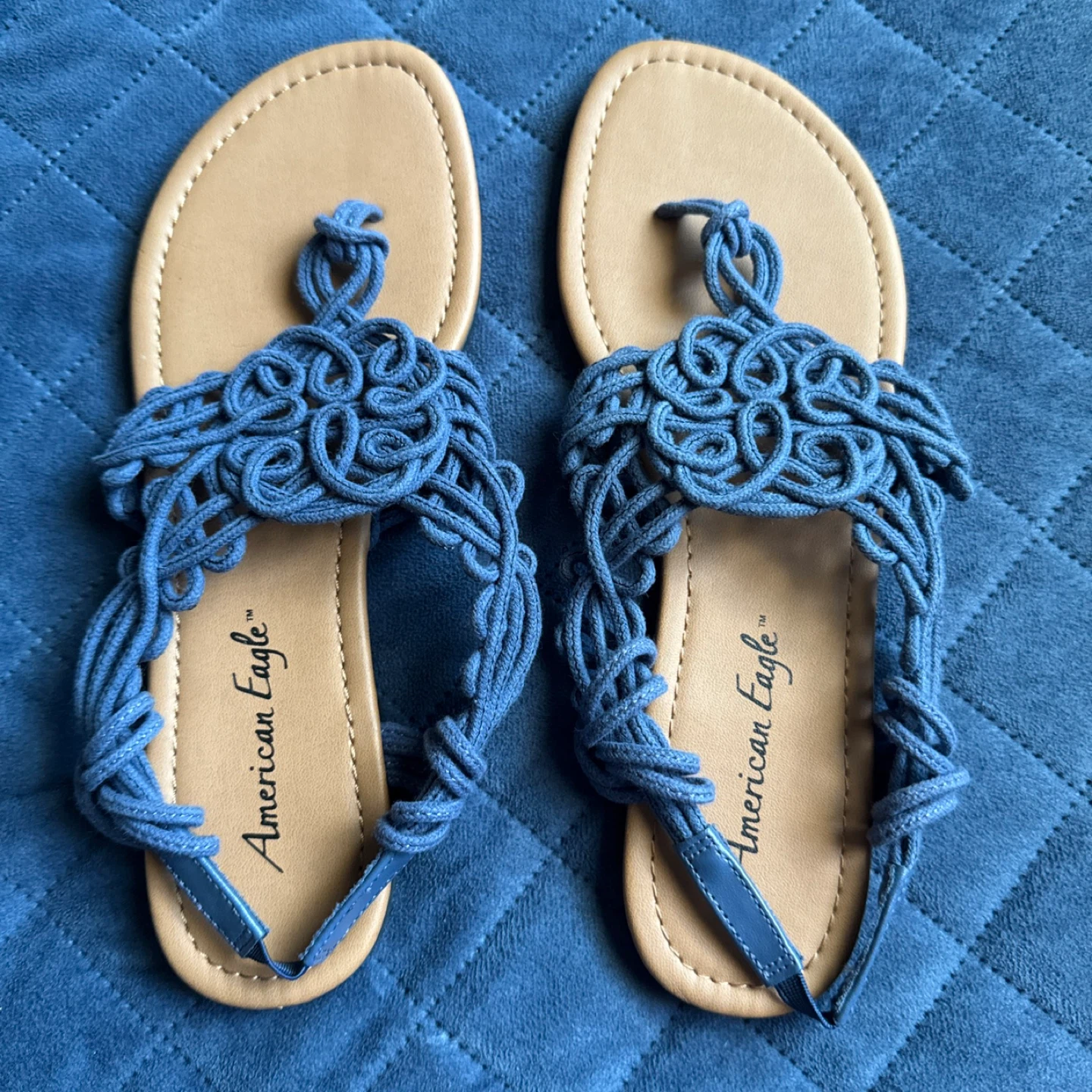 American Eagle Blue Macrame Thong Sandals Size 8
