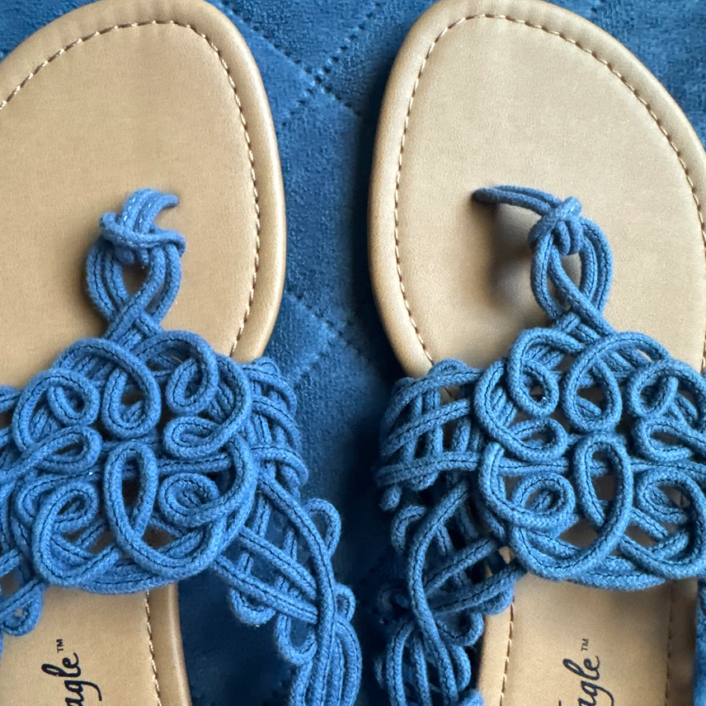American Eagle Blue Macrame Thong Sandals Size 8 - photo 3