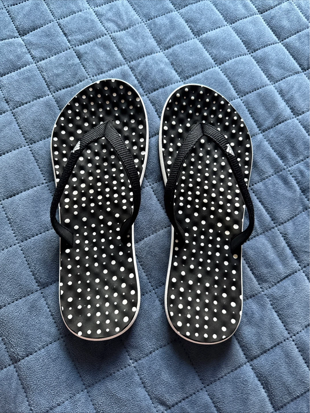 Adidas Flip Flops - Black/White Polka Dot Size 7